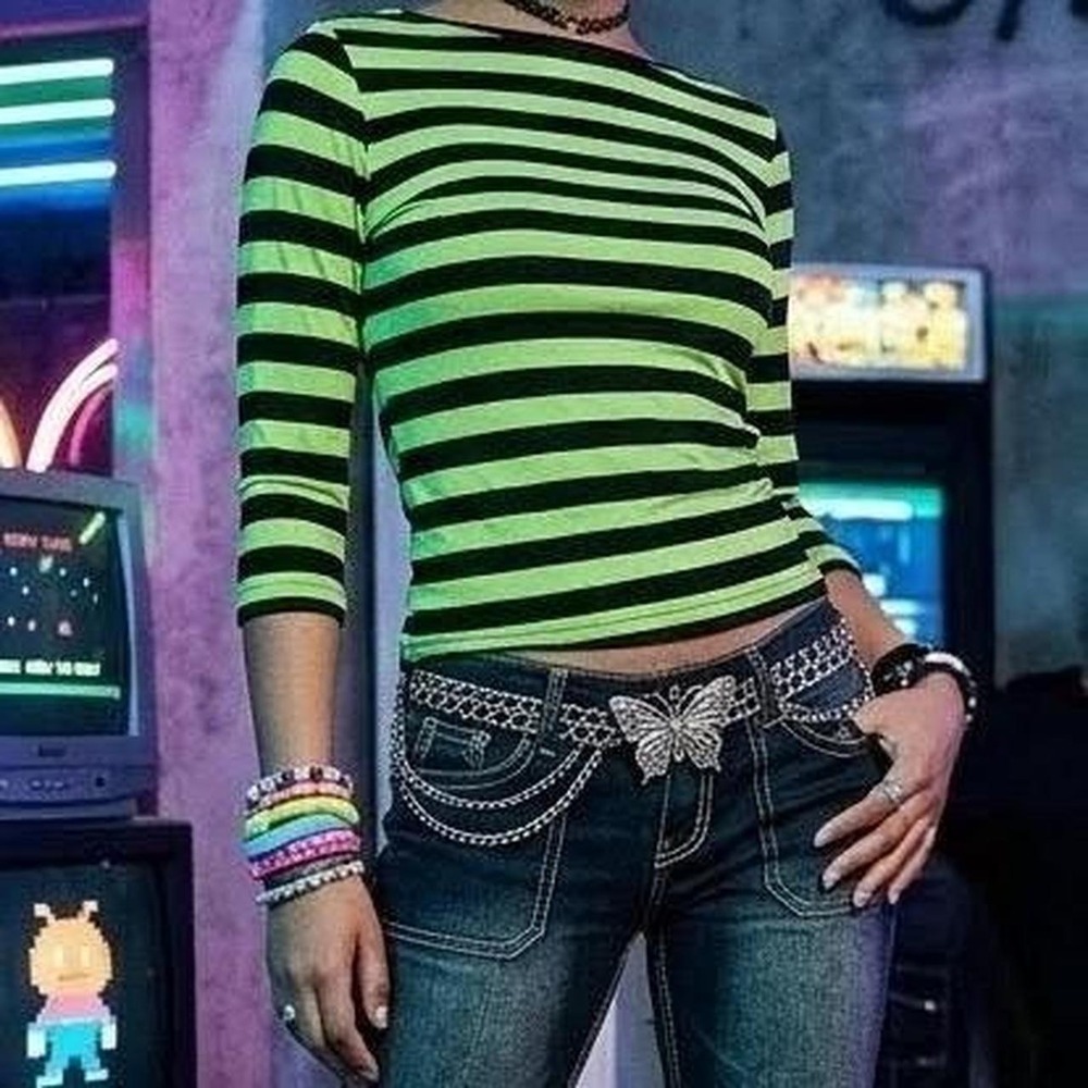Jonden Black and Green Striped Top